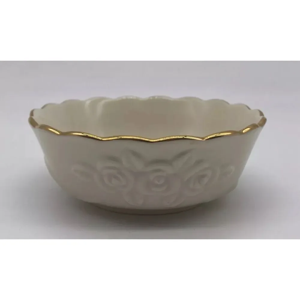 Vintage Lenox Porcelain Bowls Rose Blossom Pattern 5 5”D Ivory 24K Gold Trim